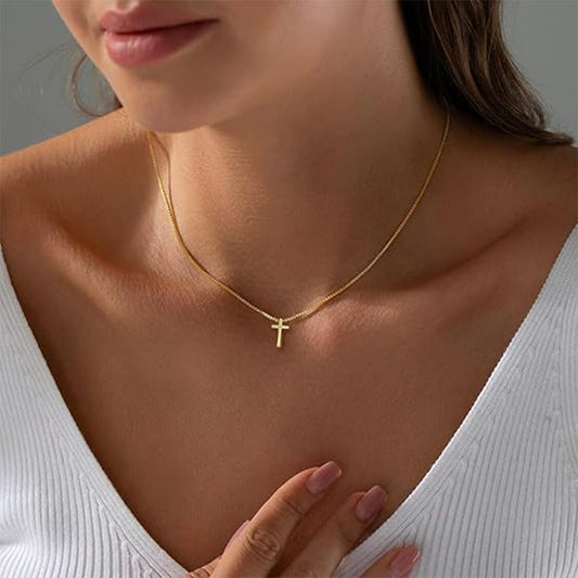 Gold And Silver Christian Cross Necklace, Dainty Choker Gift For Women, Religious Faith Pendant Jewelry