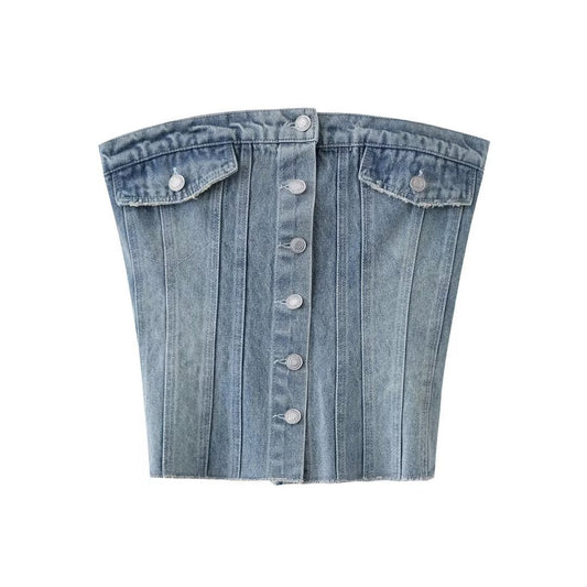Women's Hot Girl Fashion Denim Short Top