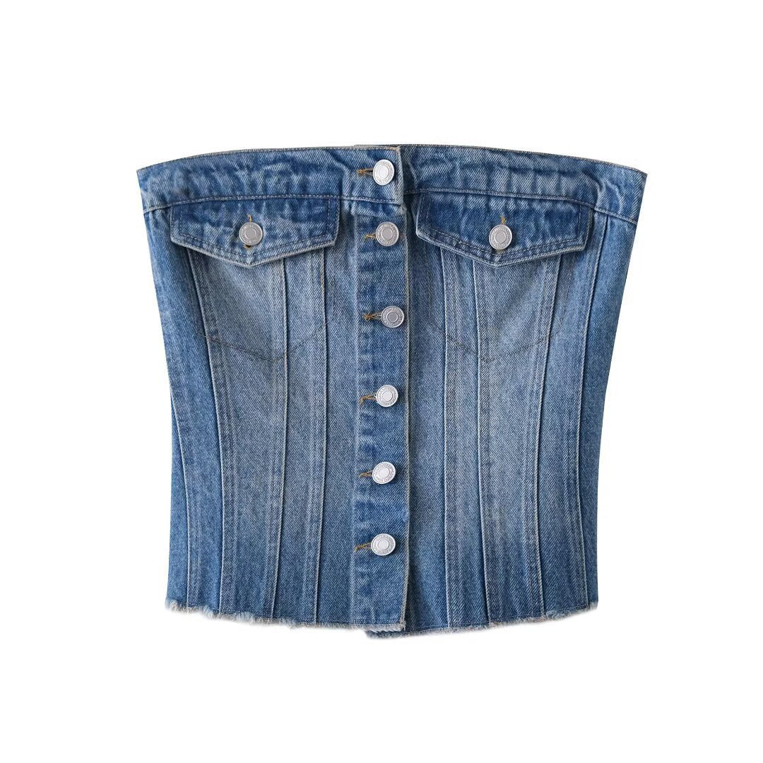 Women's Hot Girl Fashion Denim Short Top