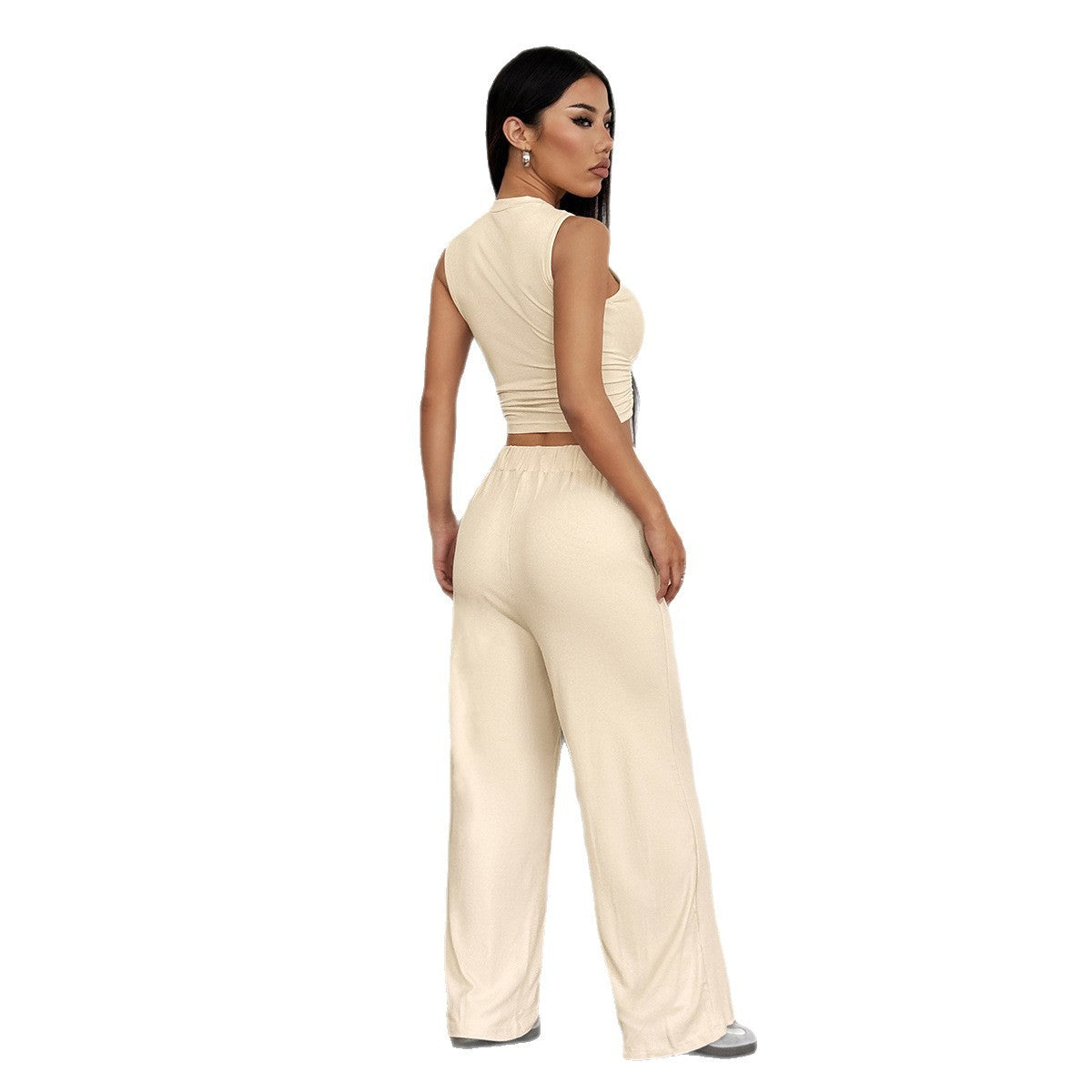 European And American Sports Hot Girl Style Sleeveless T-shirt Wide Leg Trousers Suit