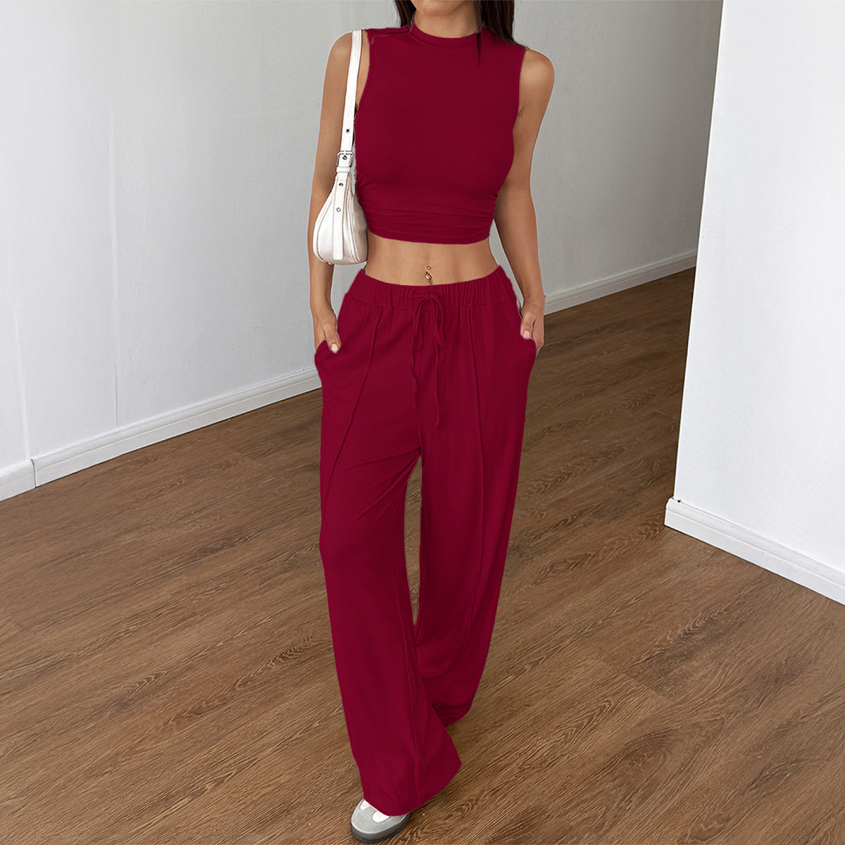 European And American Sports Hot Girl Style Sleeveless T-shirt Wide Leg Trousers Suit