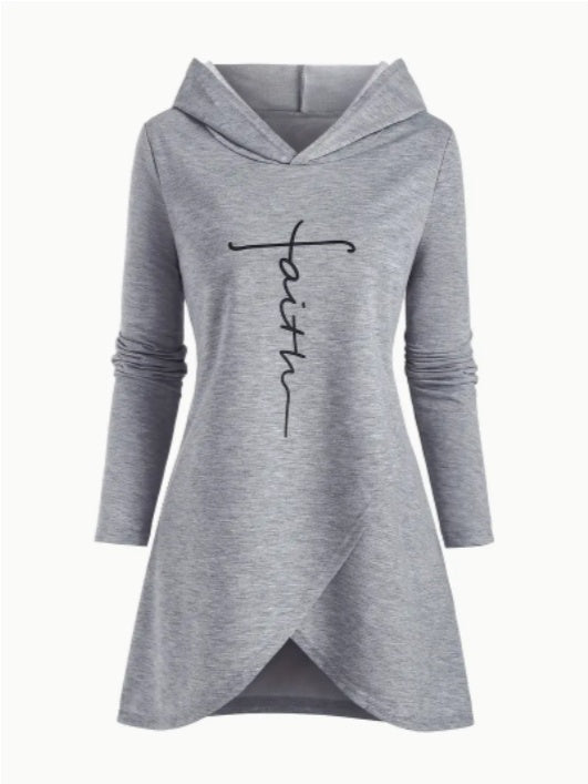 Women's Casual Letter Print Hoodie With Cross-Front Design