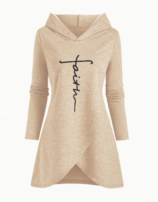 Women's Casual Letter Print Hoodie With Cross-Front Design