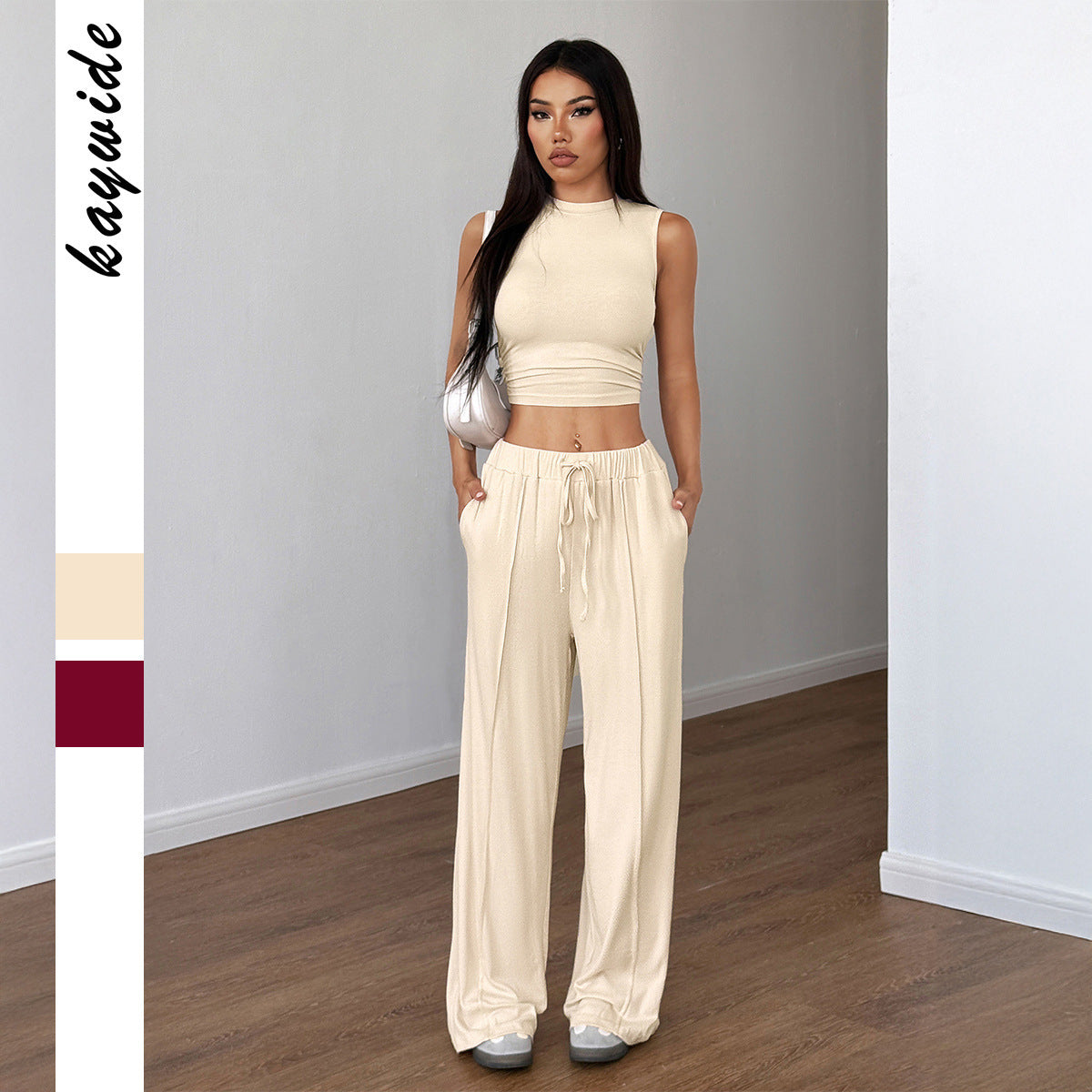 European And American Sports Hot Girl Style Sleeveless T-shirt Wide Leg Trousers Suit