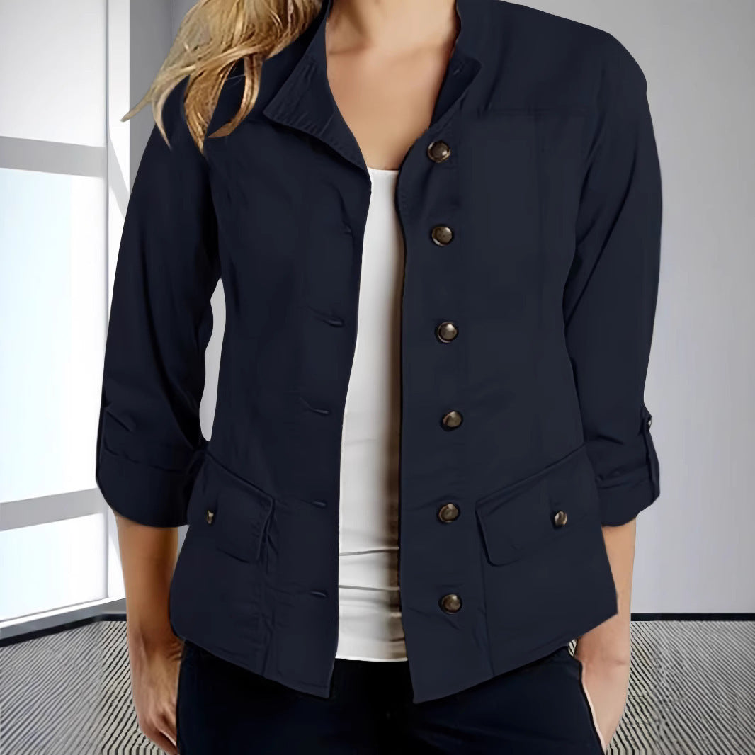 Fashion Solid Color Roll-up Sleeve Single-breasted Casual Jacket