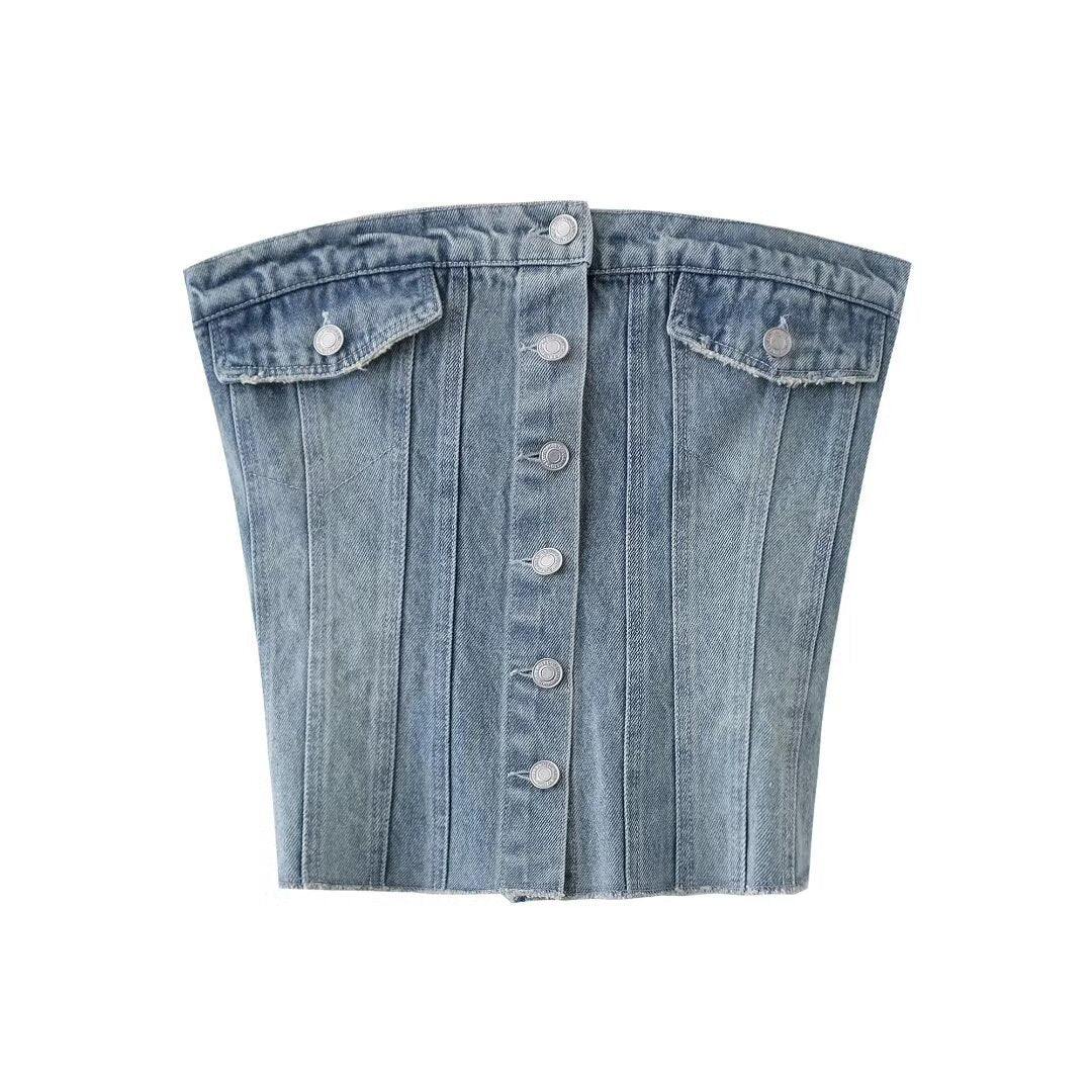 Women's Hot Girl Fashion Denim Short Top