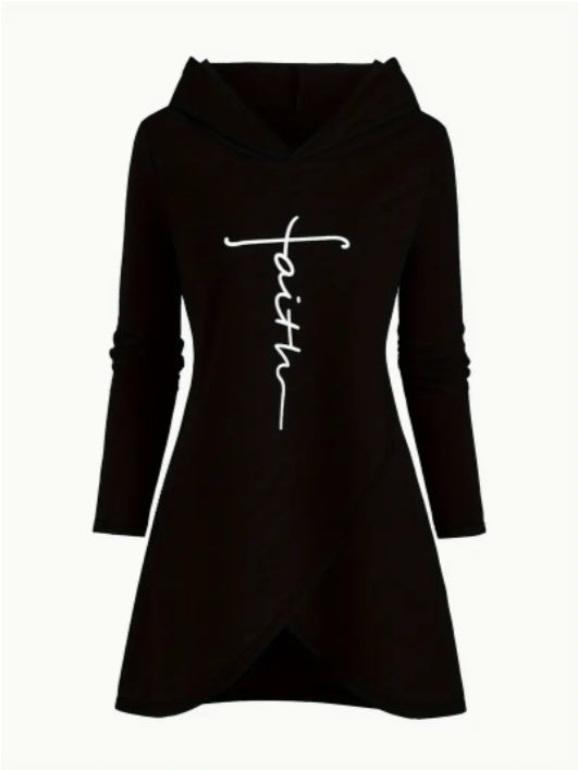 Women's Casual Letter Print Hoodie With Cross-Front Design
