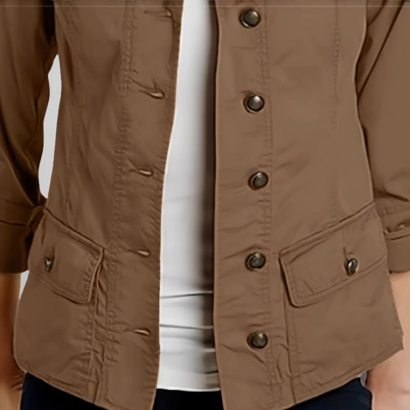 Fashion Solid Color Roll-up Sleeve Single-breasted Casual Jacket