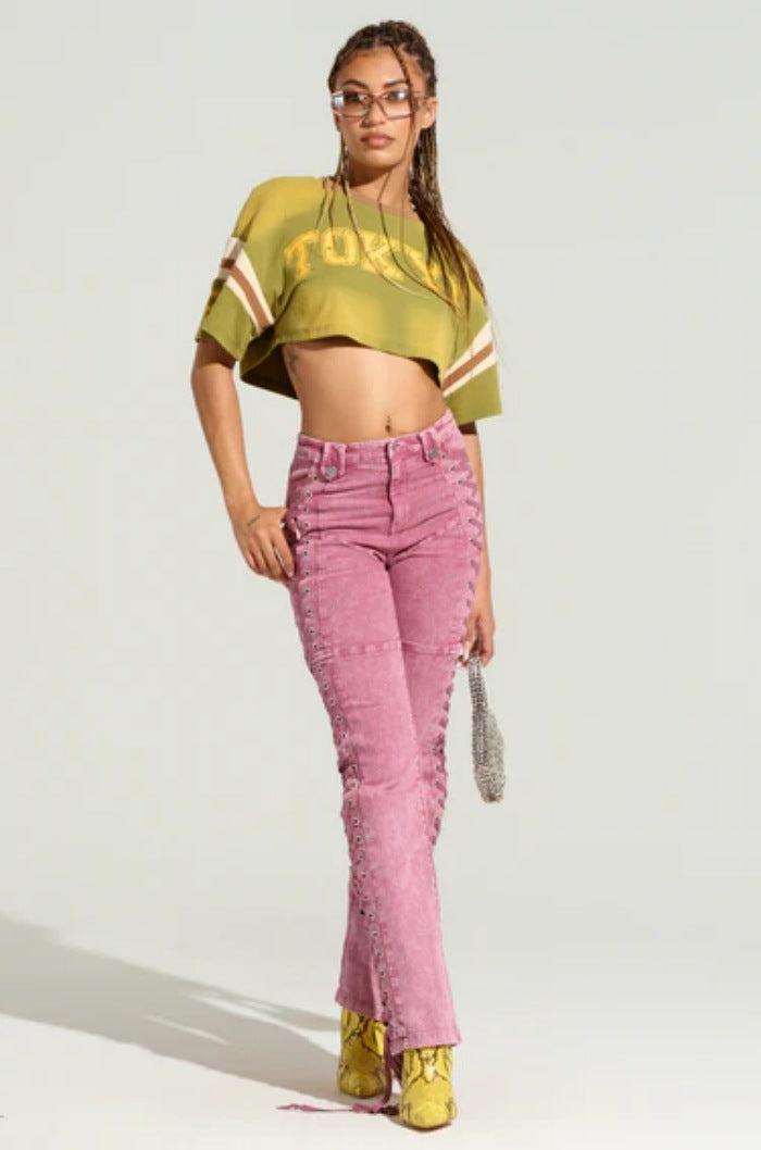 European And American Fashion Women's Wear Bandage Drawstring Hot Girl Jeans