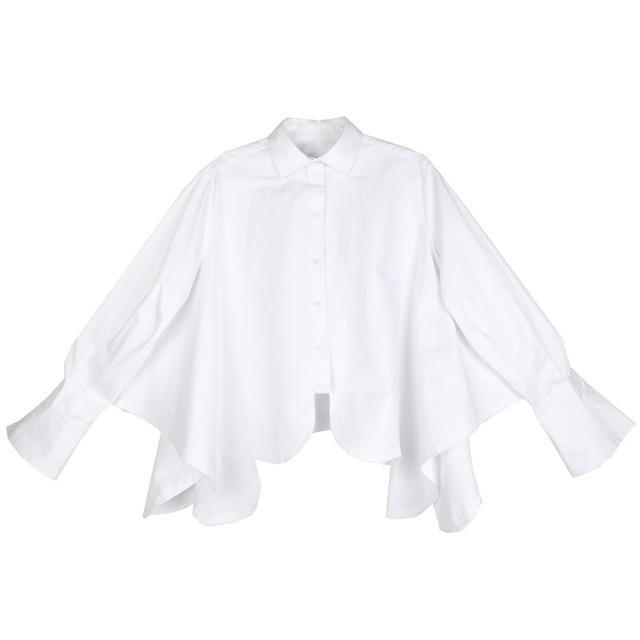 Sonoya Lapel Long Sleeve Irregular Hem Shirt